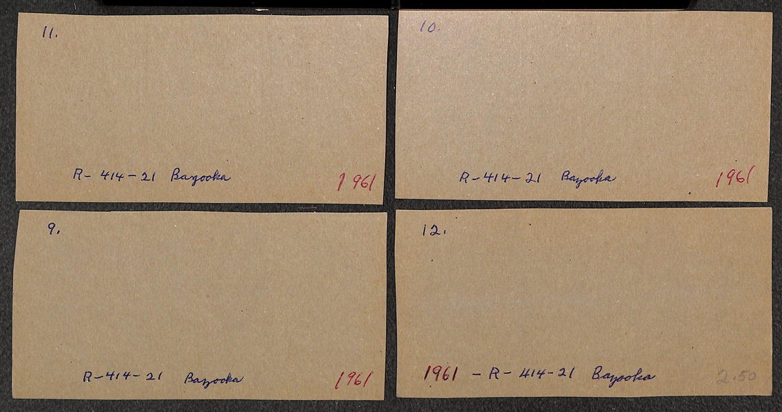 Lot of (4) 1961 Bazooka Panels (w/ F. Robinson, Spahn, Drysdale, Aparicio) - w/ Writing on Back