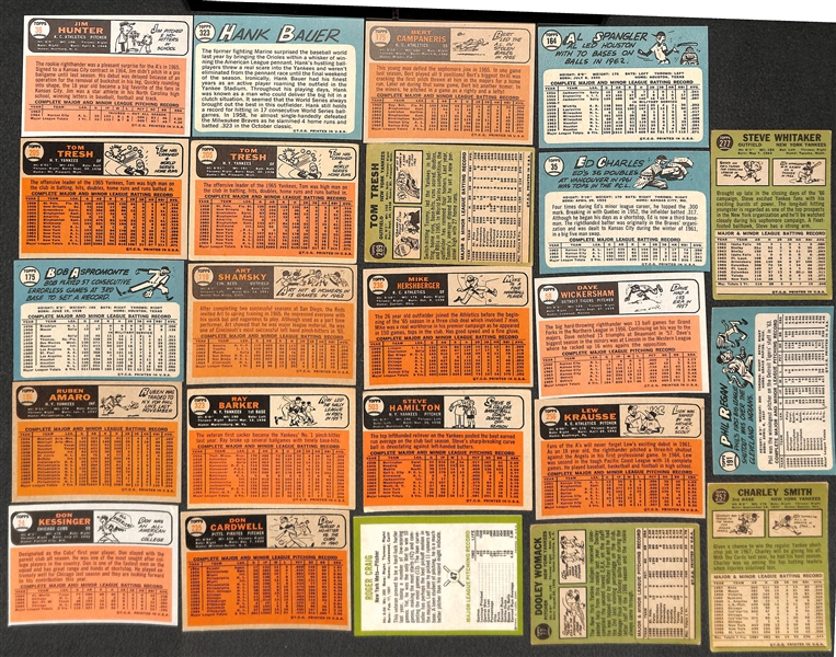 Lot of (21) Signed 1965-1967 Topps Cards Inc. Jim Catfish Hunter, H. Bauer, Campaneris, (3) Tresh - JSA Auction Letter