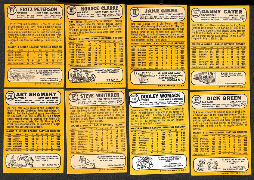 Lot of (26) Signed 1968 Topps Cards (Yankees, Mets and A's) Inc. (2) Houk, R. White, Downing, Tresh, Harrelson, G. Michael, Stottlemyre, B. Robinson - JSA Auction Letter