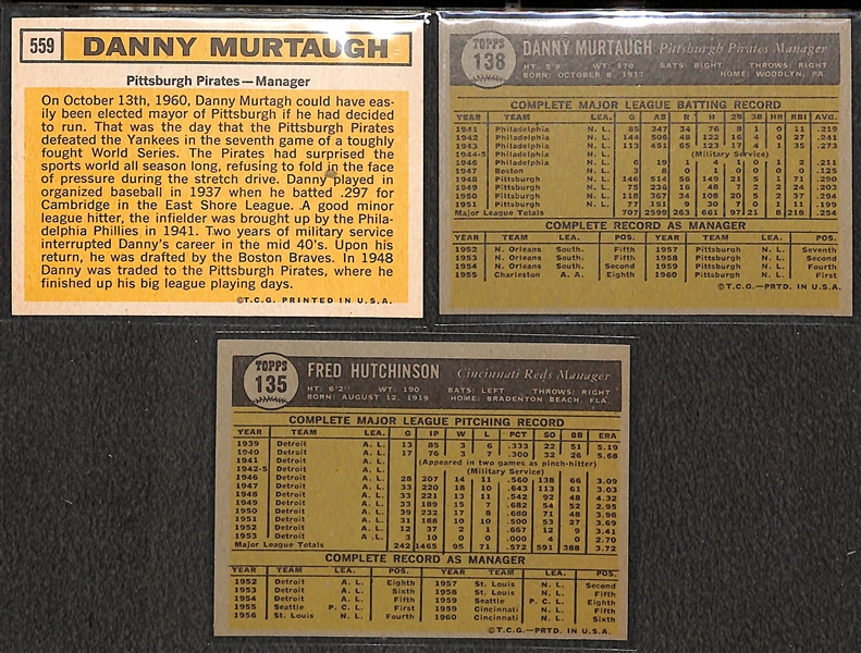 Lot of 2 Danny Murtaugh & (1) Fred Hutchinson Signed Vintage Baseball Cards - JSA Auction Letter