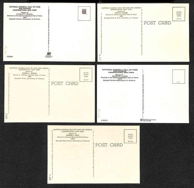 Lot of (5) Signed HOF Plaque Cards (Musial, L. Waner, Cronin, Kiner, G.R. Kelly) w/ JSA Auction Letter