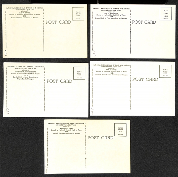 Lot of (5) Signed HOF Plaque Cards (Hubbell, Lindstrom, Irvin, Roush, Terry) w/ JSA Auction Letter