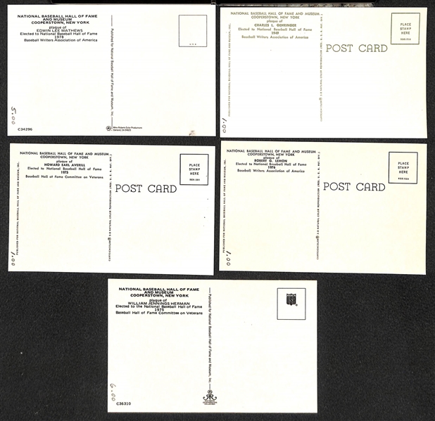Lot of (5) Signed HOF Plaque Cards (Mathews, Gehringer, Averill, Lemon, Herman) w/ JSA Auction Letter
