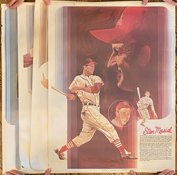 Lot of (4) Coca Cola 1970s Baseball Greats Posters - Babe Ruth, Willie Mays, Stan Musial, and Casey Stengel