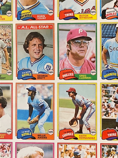 Lot of (4) Uncut Baseball Card Sheets - Inc. (2) 1981 Topps, (1) 1982 Topps, and (1) 1987 Nestle HOFers