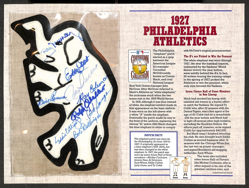1927 Philadelphia A's Repro. Patch Display Signed by (9) Old-Time A's Players on the Cover (JSA Auction Letter)