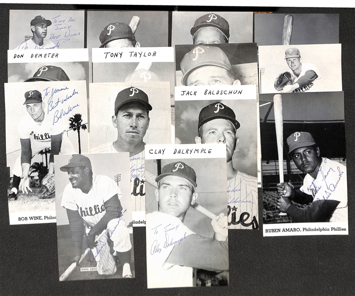 Lot of (15) Phillies Signed 1962-63 Photo Cards w/ Mauch, Callison, Taylor, Wine - JSA Auction Letter