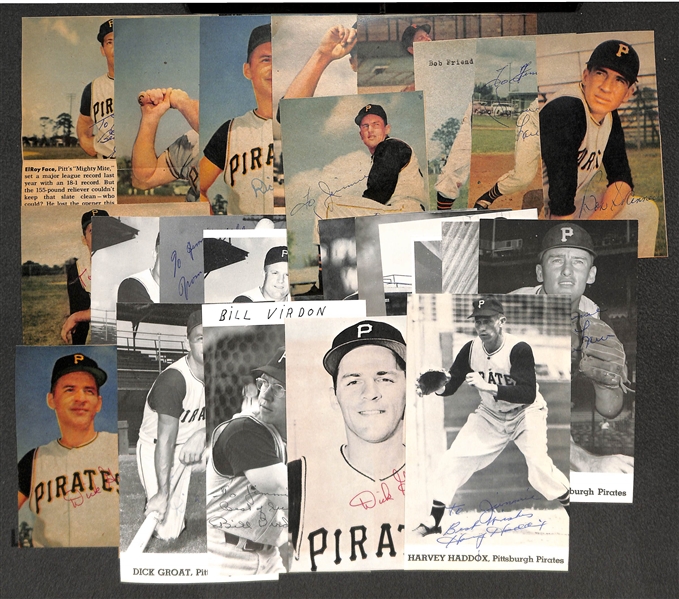 Lot of (25) Pittsburgh Pirates Signed 1962-63 Photo Cards and Clippings w/ Burgess, Skinner, Groat, Virdon - JSA Auction Letter