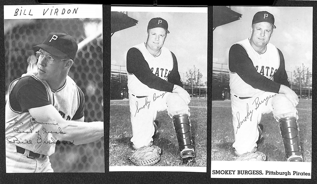 Lot of (25) Pittsburgh Pirates Signed 1962-63 Photo Cards and Clippings w/ Burgess, Skinner, Groat, Virdon - JSA Auction Letter