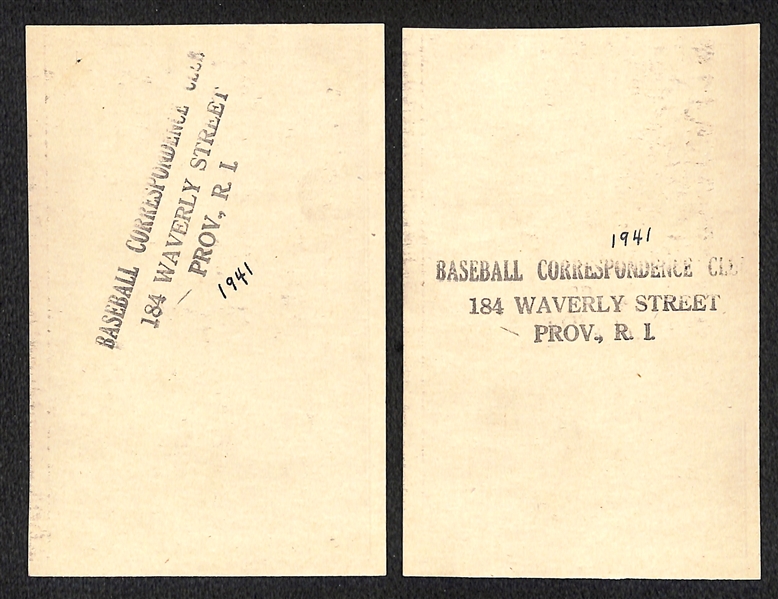 Lot of (2) 1929-30 R315 Cards - Mark Koenig (Yankees) & Freddy Fitzsimmons (Giants) - Baseball Correspondence Stamp on Back
