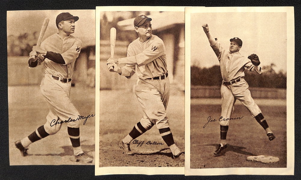 Lot of (3) Rare 1931 Washington Senators Picture Pack Premiums w/ Joe Cronin (HOF), Cliff Bolton, and Charles Buddy Myer