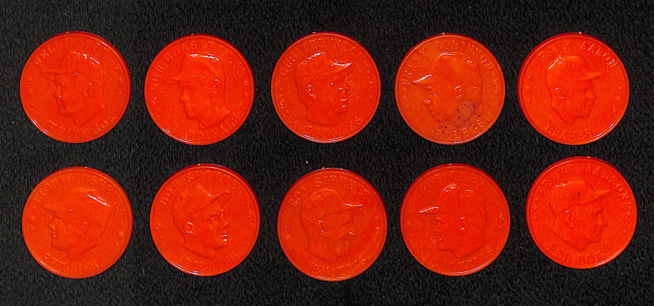 Lot of (10) 1959 Armour Coins (Orange Versions) - 10 Players Inc. Aaron, N. Fox, Ashburn