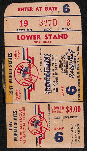 1947 World Series Ticket Stub - Game 6  (Some Tape Residue)