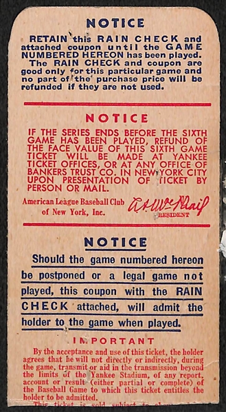 1947 World Series Ticket Stub - Game 6  (Some Tape Residue)