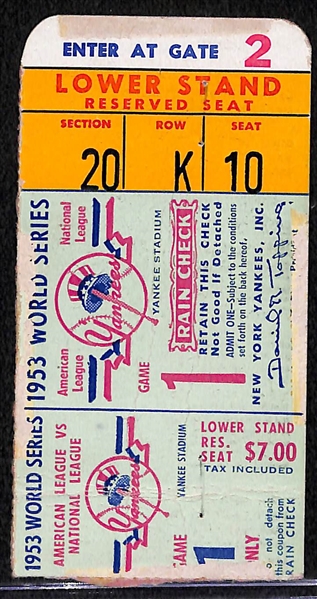 1953 World Series Ticket Stub - Game 1  (Some Paper Loss)