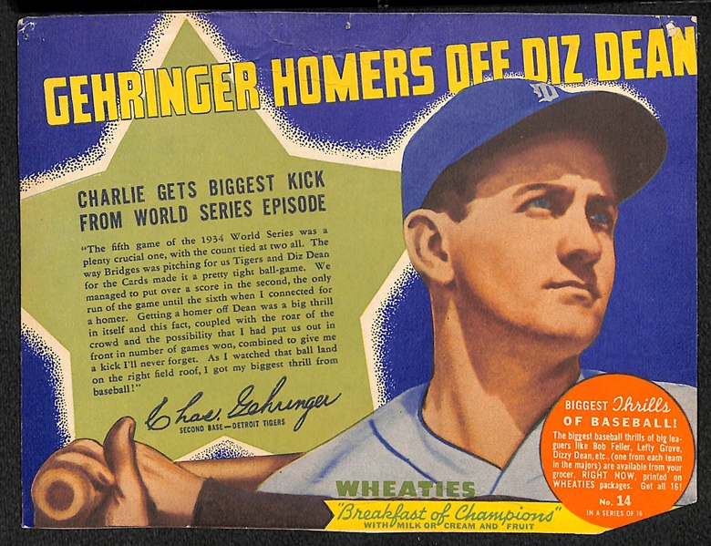 Lot of (2) 1938 Wheaties Panels (Charles Gehringer and Dolph Camilli) - Series 10 (#s 14 and 16) w/ Writing on Back