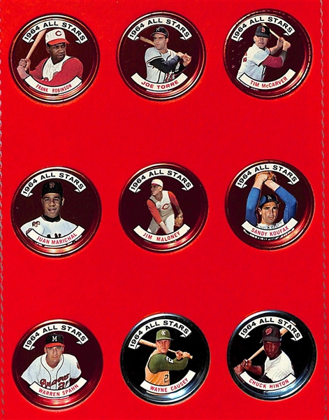 1964 Topps Coins #127-164 (38 Coins w/ 17 HOFers inc. Mantle, Mays, Clemente, Aaron) in Coin Holders/Binder