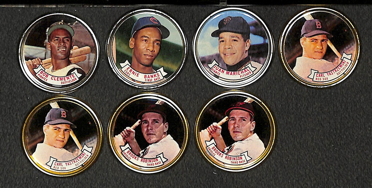 Lot of (44) 1964 Topps Coins inc. Clemente, Banks, Marichal, 2 Yaz, 2 Brooks Robinson
