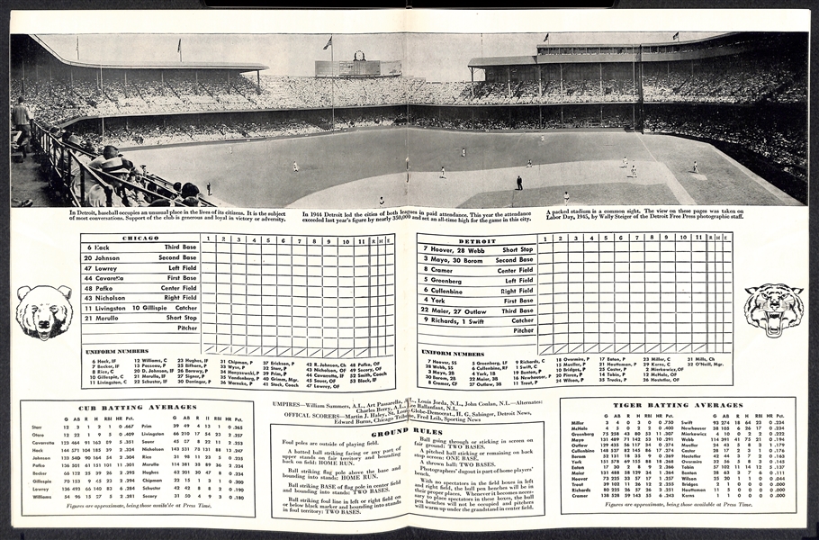 Rare Unscored 1945 World Series Official Program (Tigers vs. Cubs) - High Quality (EX+)