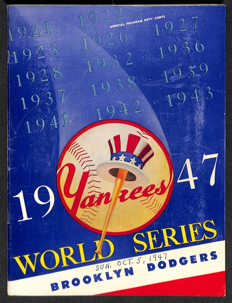 Unscored 1947 World Series Official Program (Yankees vs. Dodgers) - G-VG w/ Date Written on Cover (Jackie Robinson)