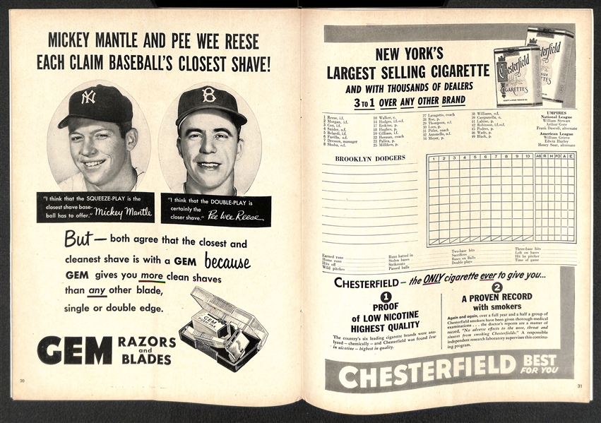 Unscored 1953 World Series Official Program (Yankees vs. Dodgers) - G-VG w/ Date Written on Cover (Mickey Mantle and Jackie Robinson)