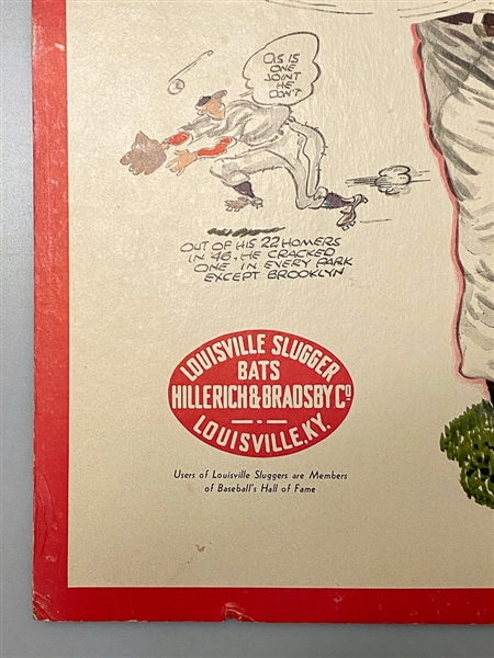 1947 15x20 Louisville Slugger Johnny Mize Original Countertop Advertising Display (Stand on Back Never Opened, 5 Pinholes Around Edges)