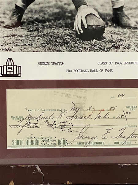 George Trafton Signed Check Matted/Framed With Photo - JSA Auction Letter