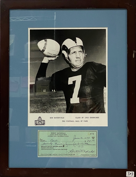 Bob Waterfield Signed Check Matted/Framed With Photo - JSA Auction Letter