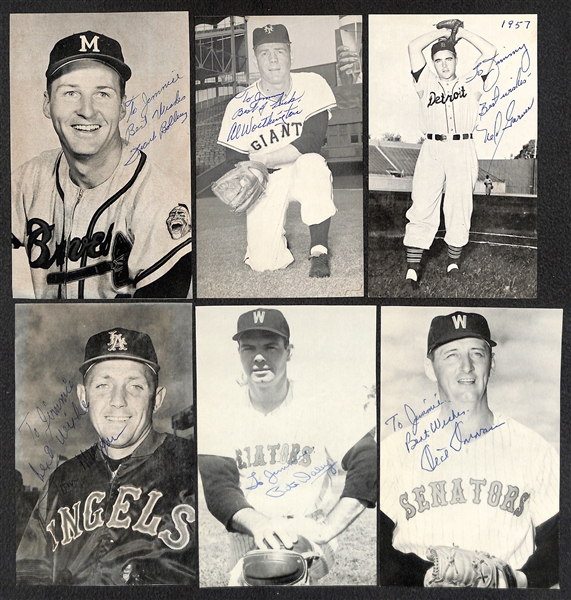 Lot of (27) 1960s Signed Player Photo & Post Cards - Mathews, Westrum, Dykes, Piersall, Woodling, Crandall, Rigney - JSA Auction Letter