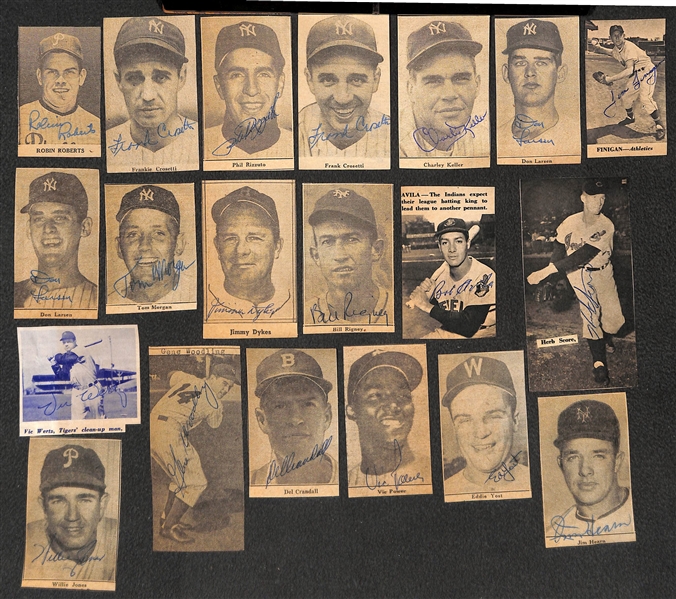 Lot of (51) Signed Newspaper Clippings - Includes Joe Collins, (2) Frank Crosetti, Charley Keller, P. Rizzuto, R. Roberts, Willie Jones, J. Dykes, and more - JSA Auction Letter