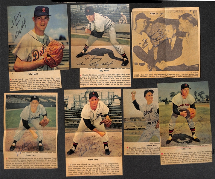 Lot of (26) Signed c. 1950s-1960s Newpaper Clippings - Includes J. Lemon, Turley, Allison, Piersall, W. Wyatt, Lary, Yost, and more - JSA Auction Letter