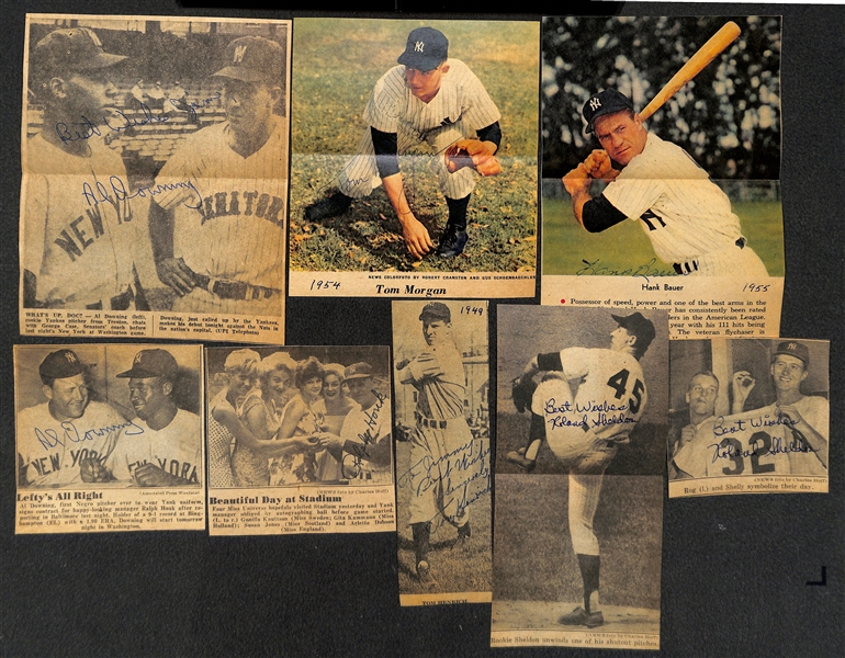 Lot of (28) Signed NY Yankees Clippings Inc. (2) Phil Rizzuto, T. Morgan, (2) Bobby Richardson, T. Henrich, Don Larsen, Bauer - JSA Auction Letter