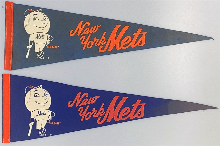Lot of (2) Vintage New York Mets Mr. Met Pennants (26-28)