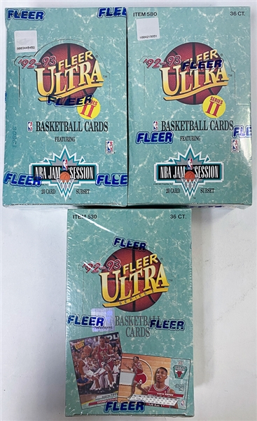 Lot of (3) Hobby Boxes - (1) 1992-93 Fleer Ultra Series 1 Basketball Sealed Box + (2) 1992-93 Fleer Ultra Series 2 Boxes