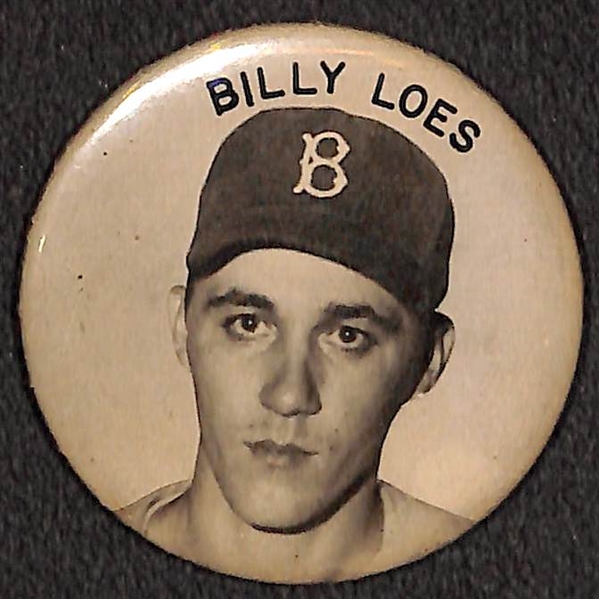 Lot of (2) 1950s PM10 Brooklyn Dodgers Stadium Pins (Junior Gilliam, Billy Loes) - Missing Pin Backs