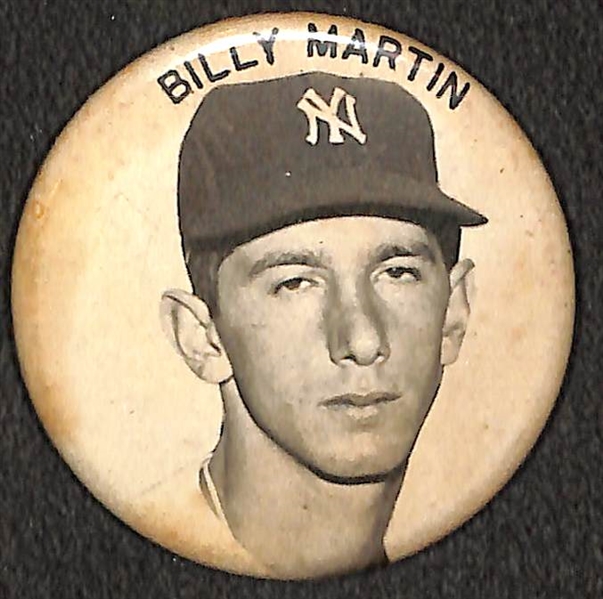 Lot of (2) 1950s PM10 NY Yankees Stadium Pins (Roger Maris, Billy Martin) - Missing Pin Backs
