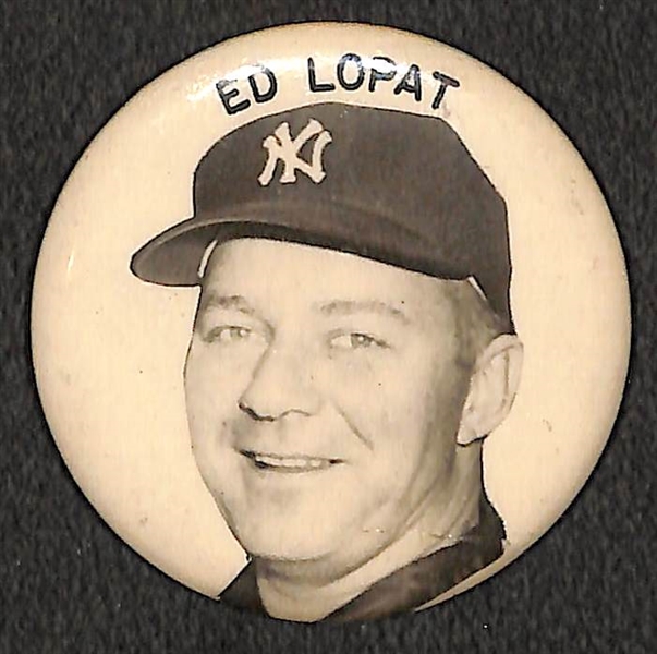 Lot of (2) 1950s PM10 NY Yankees Stadium Pins (Andy Carey, Ed Lopat) - Missing Pin Backs