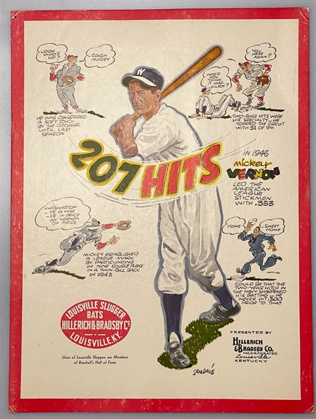 1947 15x20 Louisville Slugger Mickey Vernon Original Countertop Advertising Display (Stand on Back Never Opened, 2 Pinholes at Top Corners)