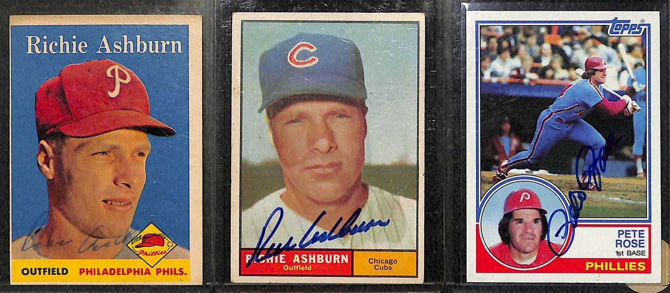 Lot of (3) Autograph Cards - Ashburn x2 & Rose - JSA Auction Letter