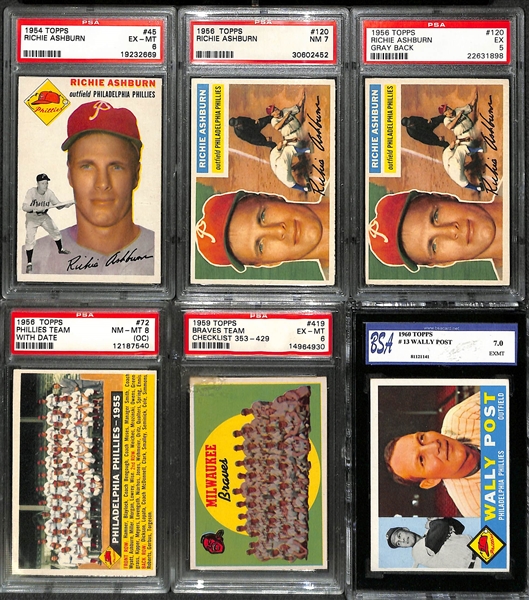 Lot of (6) 1950s-60s Graded Cards w. 1954 Richie Ashburn PSA 6