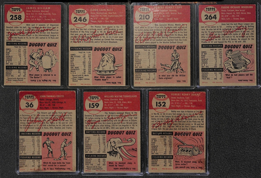 Lot of (7) 1953 Topps Cards w. Jim Gilliam Rookie Card