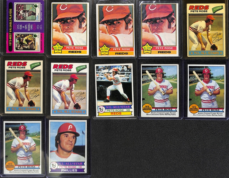 Lot of (27) Pete Rose Baseball Cards from 1969-1979