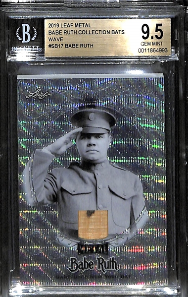 2019 Leaf Metal Babe Ruth Bat Card #ed 4/7 (w/ Authentic Babe Ruth Used Bat Relic) Graded BGS 9.5 Gem Mint!  Silver Wave Refractor - ONLY 7 Made!  