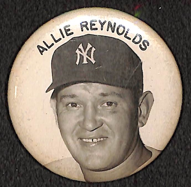 Lot of (2) 1950s PM10 NY Yankees Stadium Pins (Allie Reynolds, Hank Bauer) - Missing Pin Backs