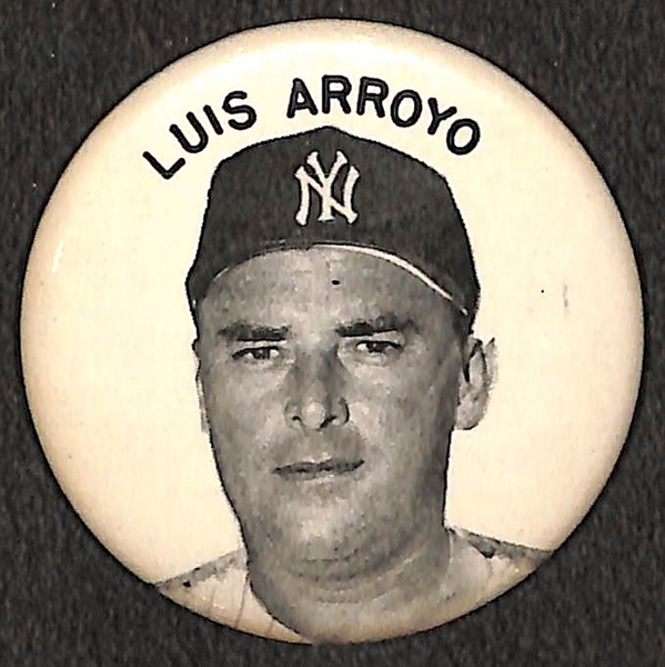 Lot of (3) 1950s PM10 NY Yankees Stadium Pins (Bob Turley, Luis Arroyo, Moose Skowron) - Missing Pin Backs
