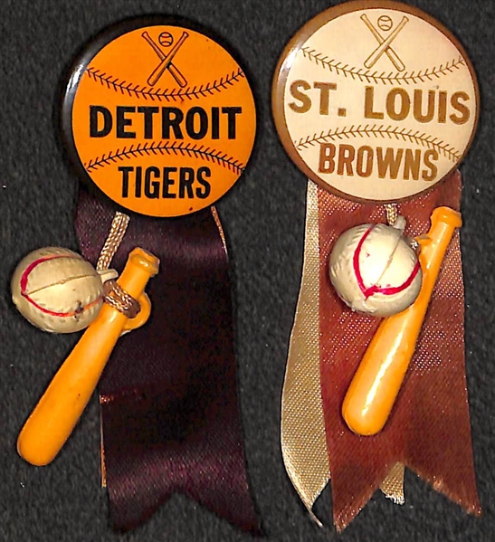 Lot of (8) Baseball Team 1940s-1960s Stadium Pins (White Sox, Tigers x 2, Browns, Cubs, Cardinals, Senators, Indians) 