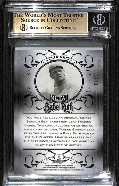 2019 Leaf Metal Babe Ruth Yankee Stadium Seat Card #ed 1/3 (w/ Authentic Seat Relic) Graded BGS 9.5 Gem Mint!  Orange Refractor - ONLY 3 Made!  