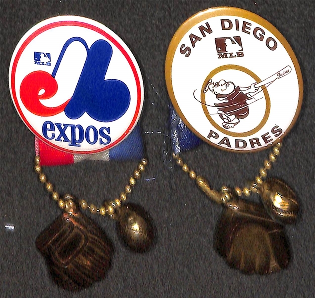 Lot of (9) Baseball Team 1950s-1970s Stadium Pins - KC A's, (2) Wash. Senators, White Sox, KC Royals, Seattle Pilots, Cubs, Expos, Padres