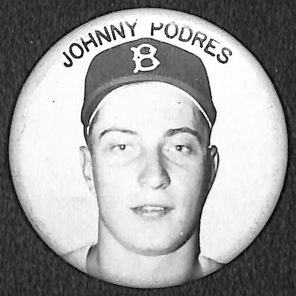 Lot of (2) 1950s PM10 Stadium Pins - Johnny Podres (Brooklyn Dodgers) & Del Cranall (Milwaukee Braves) - Missing Pin Backs