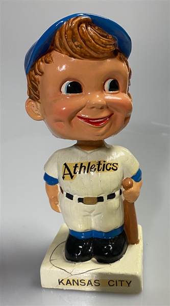 RARE Vintage 1960's Kansas City Athletics Player Bobblehead with Bat - White Base - w. Box